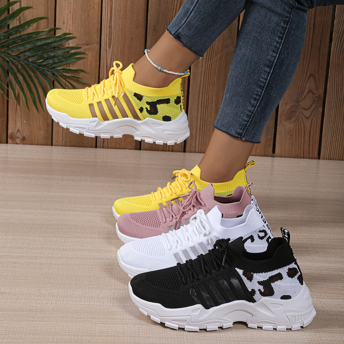 Mesh Trainer Breathable - Leopard Print Knit Women's Sneakers Breathable
