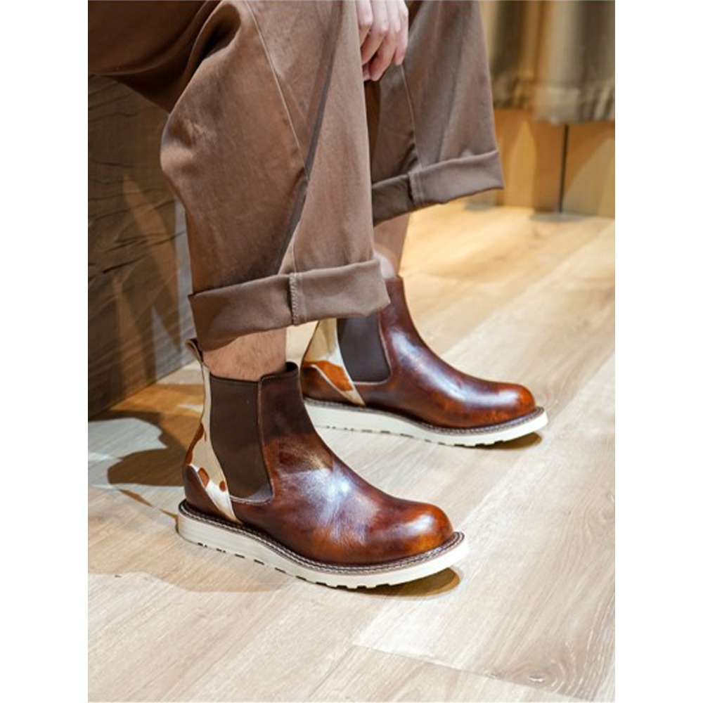 Men'S Shoes Brogues - Genuine Leather Motorcycle Boots Brogue Shoes