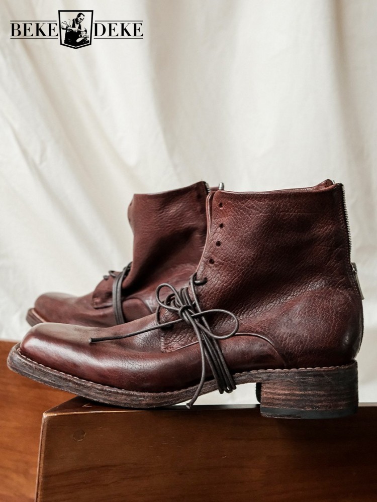 Retro Fashion Male Zipper Genu - Men'S Shoes Height Increase 评论和价格