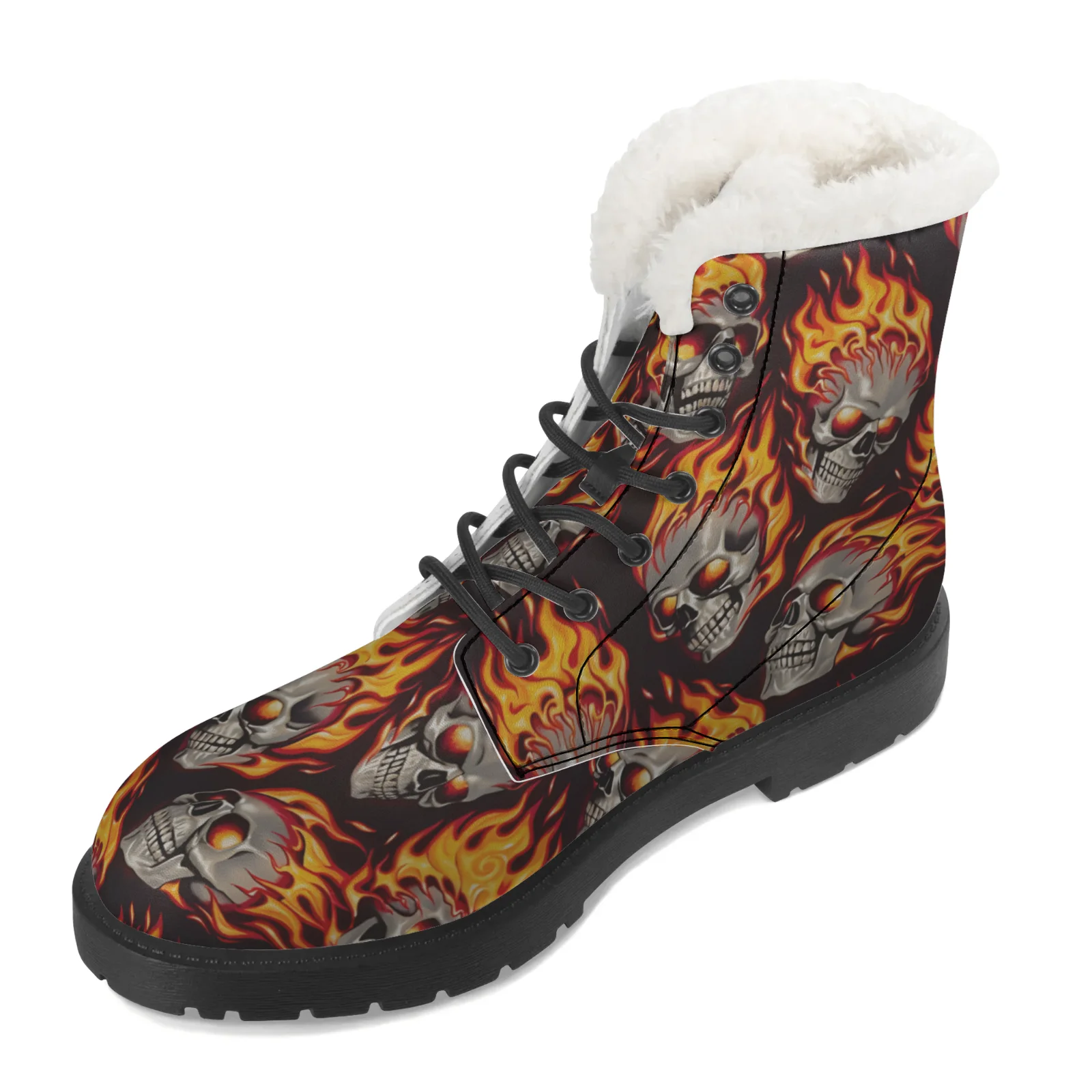 Fire Skull Patterns Snow Boots - Men Shoes Eu To Us Size 评论和价格