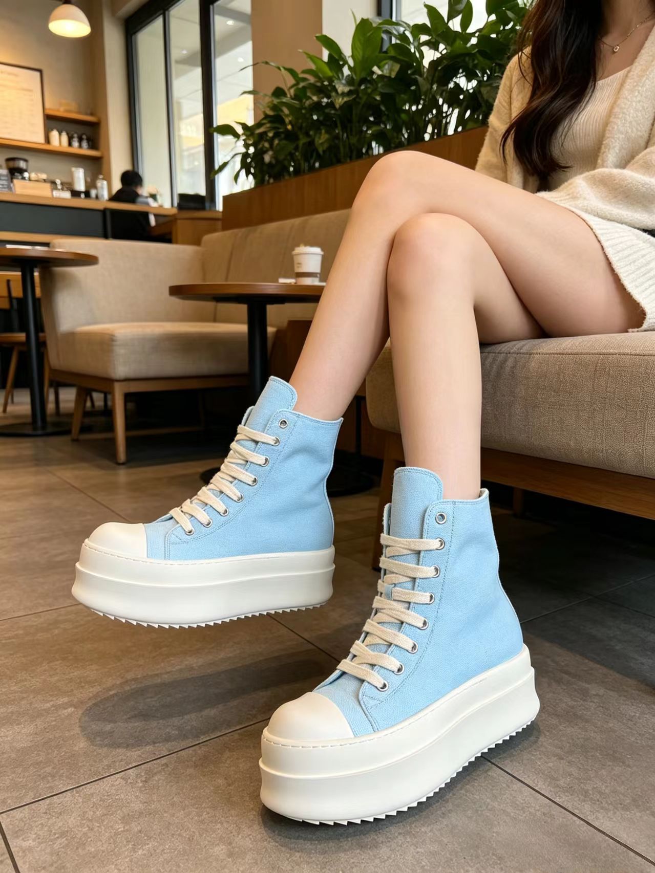 Light Blue High Top Canvas Sne - Men'S Shoes Height Increase 评论和价格